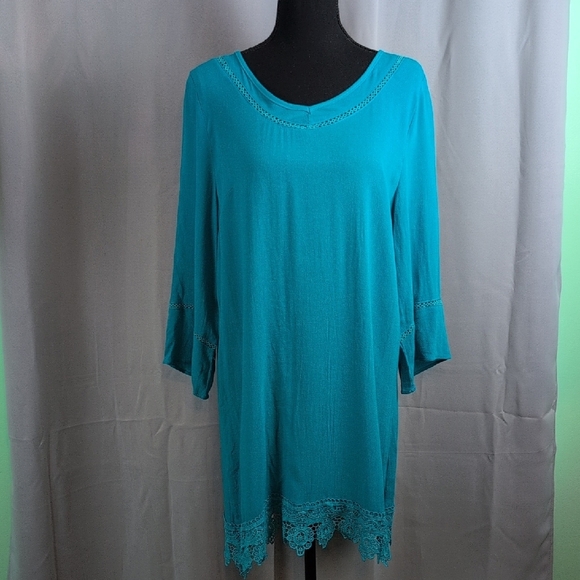 Kori Teal Lace Trim Midi Dress - Picture 1 of 7